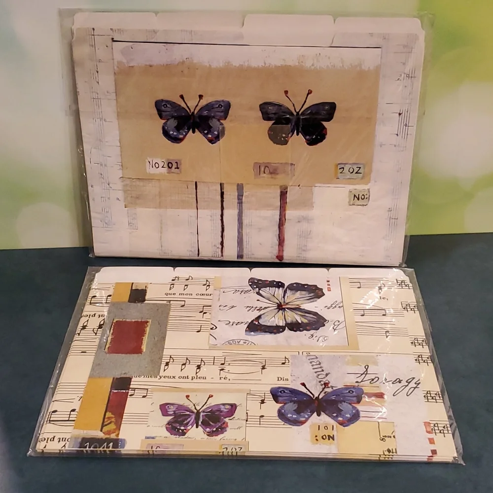 8 Butterfly themed file folders 8.5 x 11.5 2 designs NWOT Garden Whimsy Music
